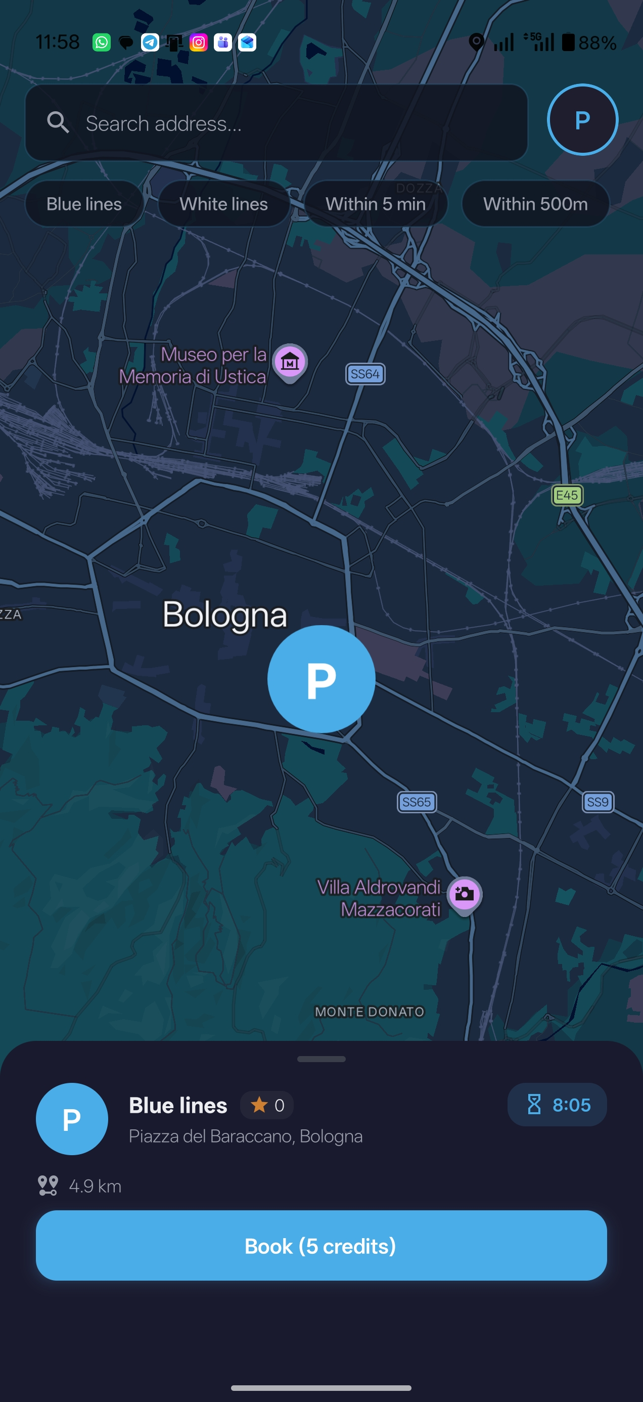 Parking booking screen