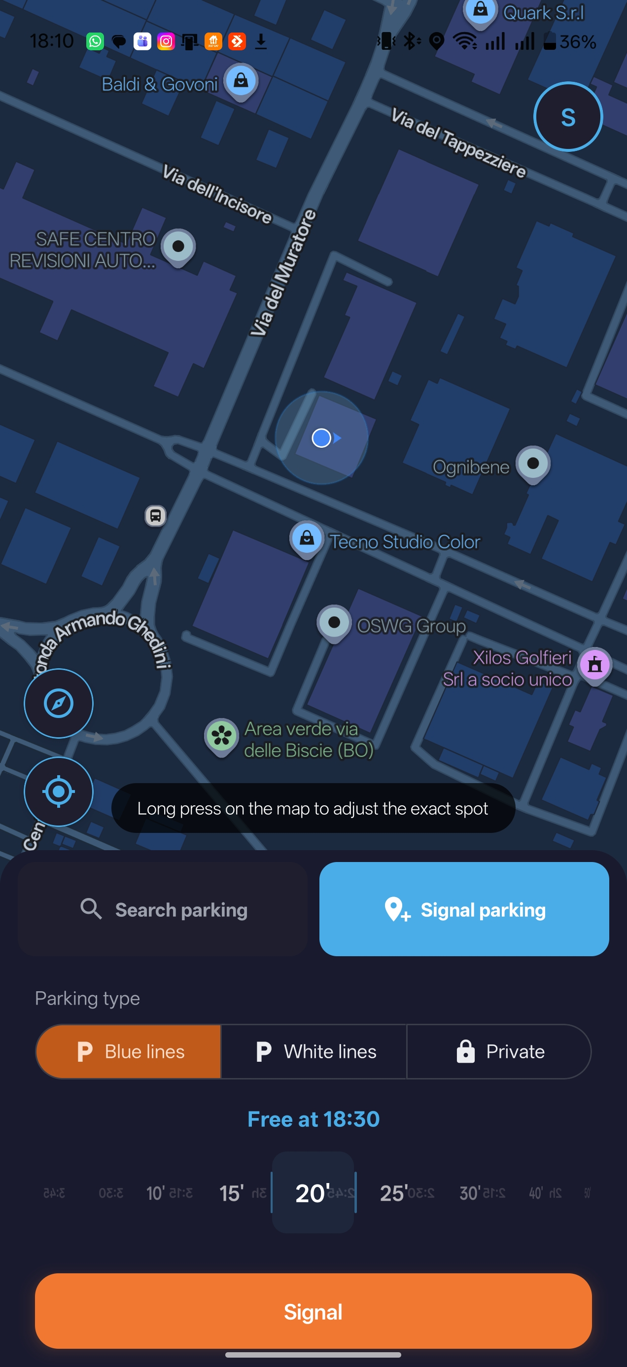 Parking reporting screen