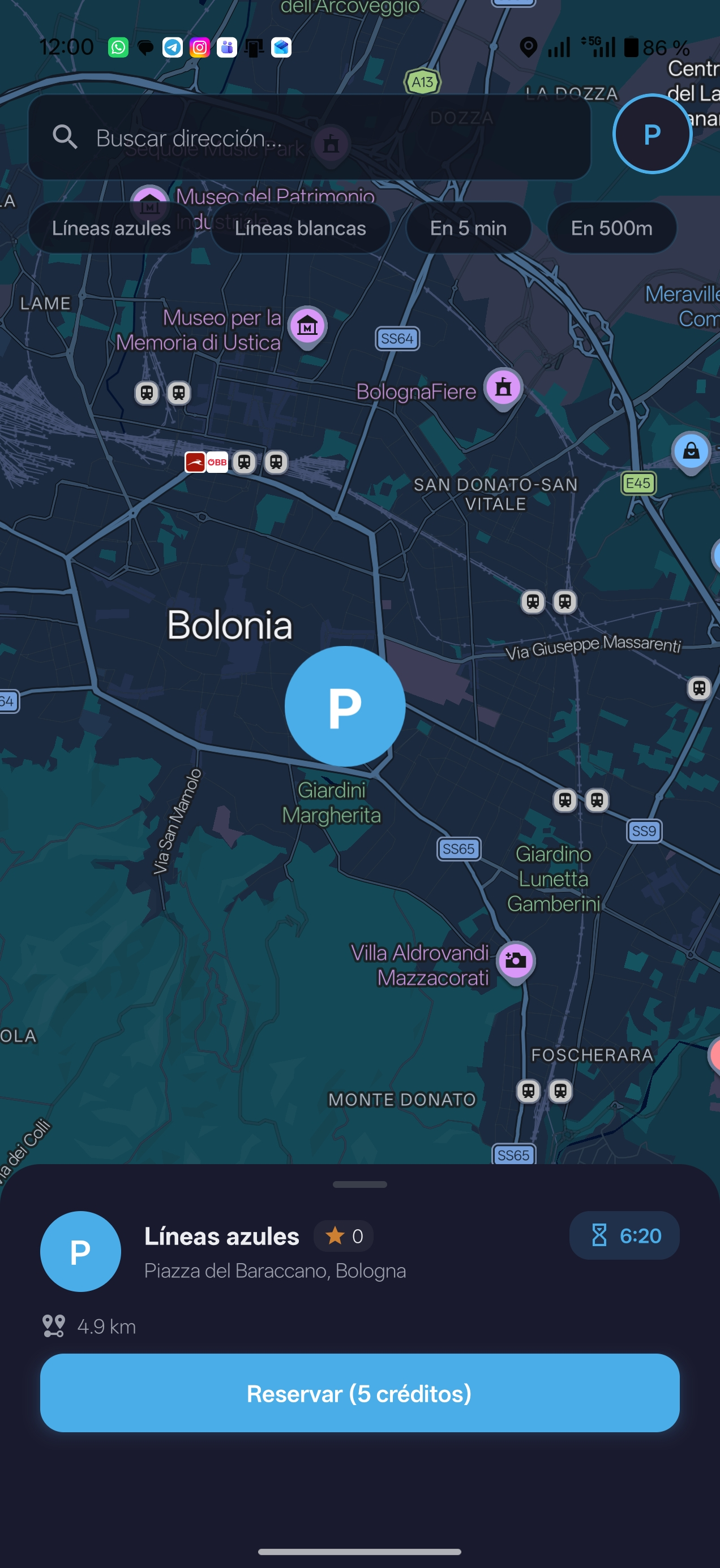 Pantalla de reserva del aparcamiento